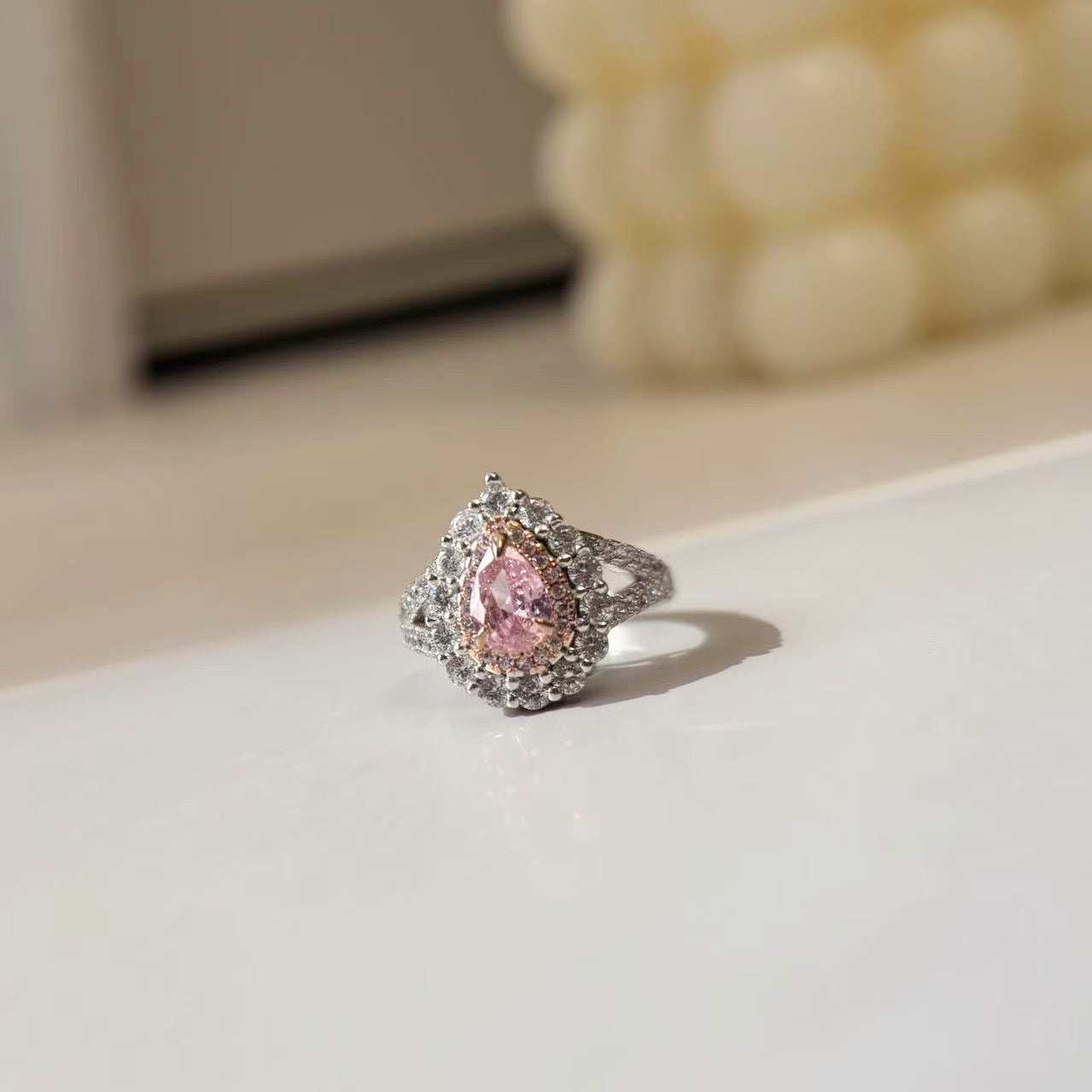 「 BLUSH HALO 」PINK TEARDROP ZIRCON RING