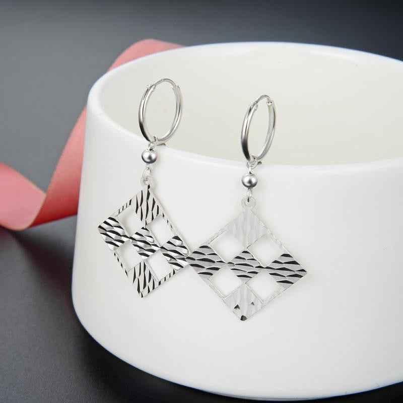 S925 Sterling Silver Square Grid Earrings