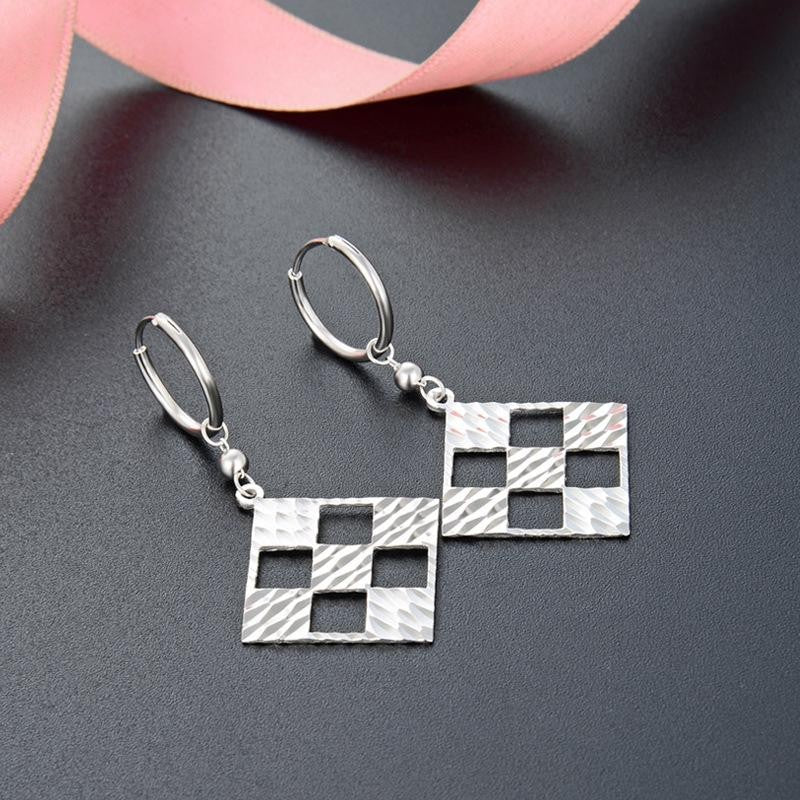 S925 Sterling Silver Square Grid Earrings