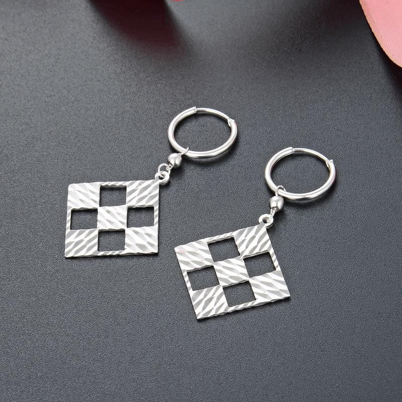 S925 Sterling Silver Square Grid Earrings