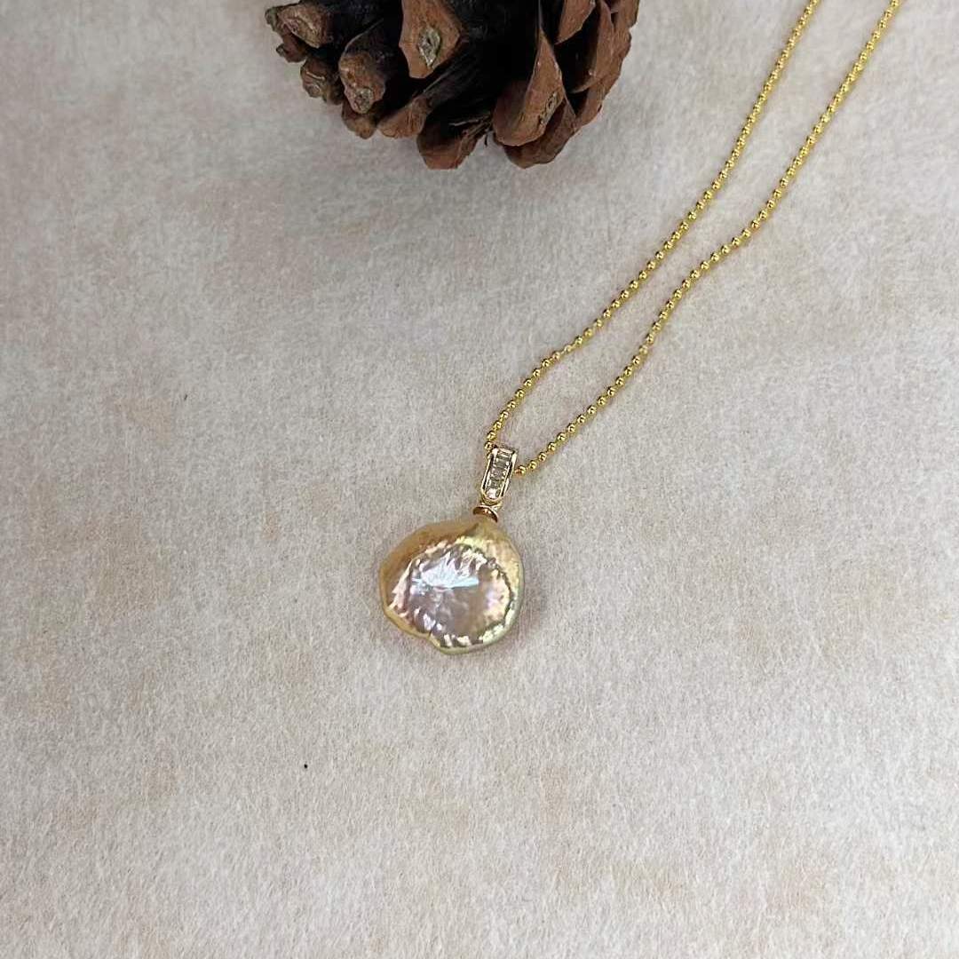 GOLDEN BEAD BAROQUE PEARL NECKLACE