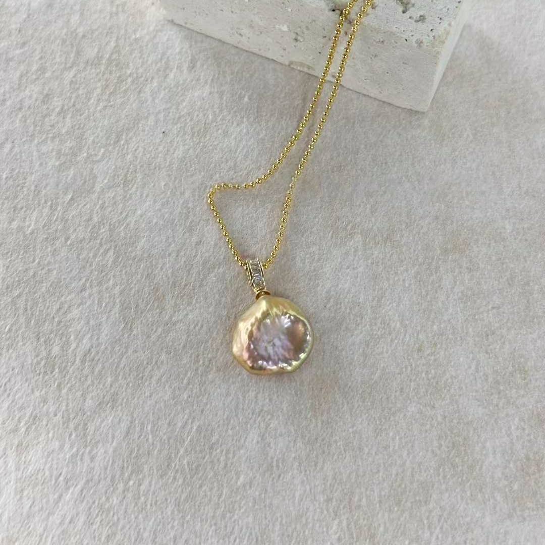 GOLDEN BEAD BAROQUE PEARL NECKLACE