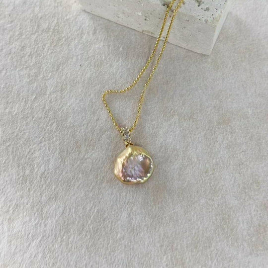 GOLDEN BEAD BAROQUE PEARL NECKLACE