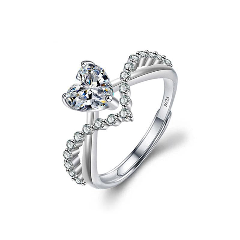 S925 Sterling Silver Open Ring with 1-Carat Heart-Shaped Moissanite