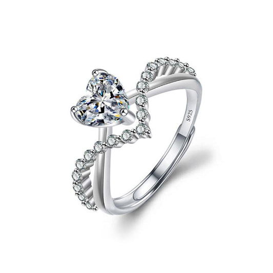 S925 Sterling Silver Open Ring with 1-Carat Heart-Shaped Moissanite