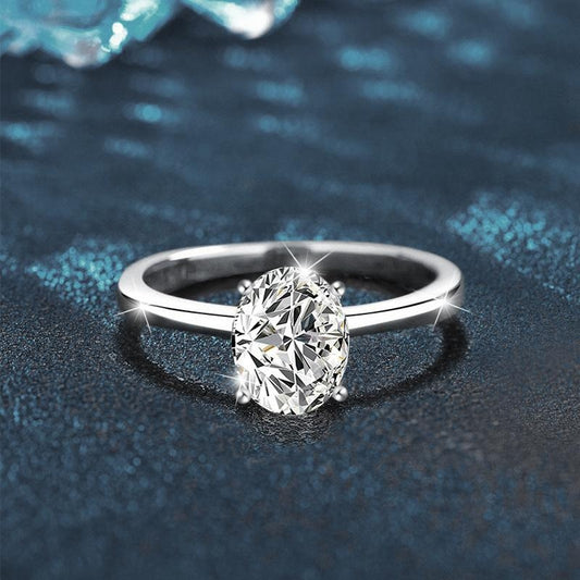 1-Carat Dove-Egg Moissanite Ring in S925 Sterling Silver