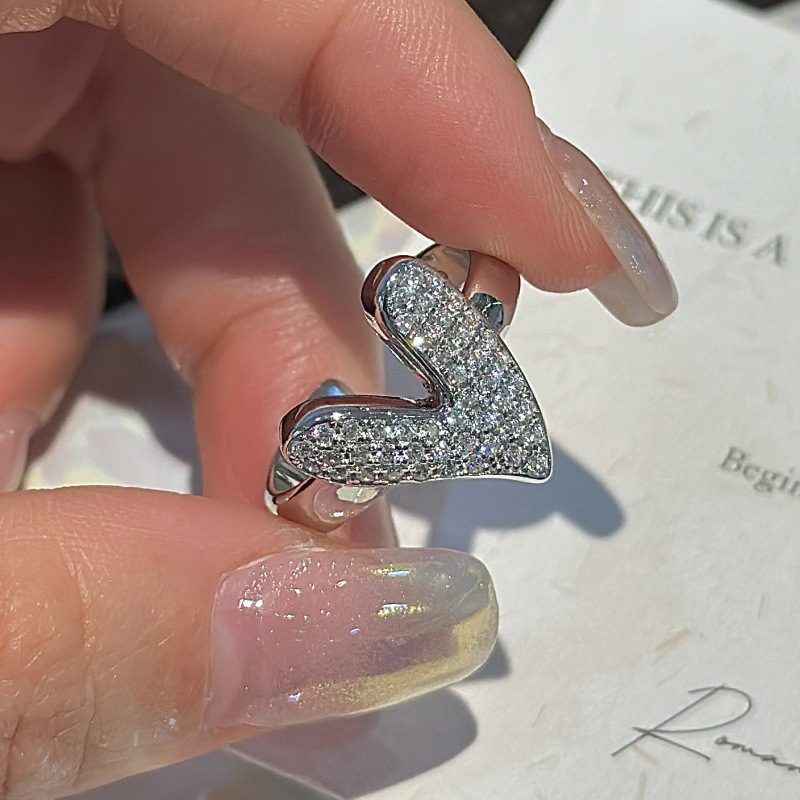 FULL ZIRCON HEART-SHAPED OPEN RING