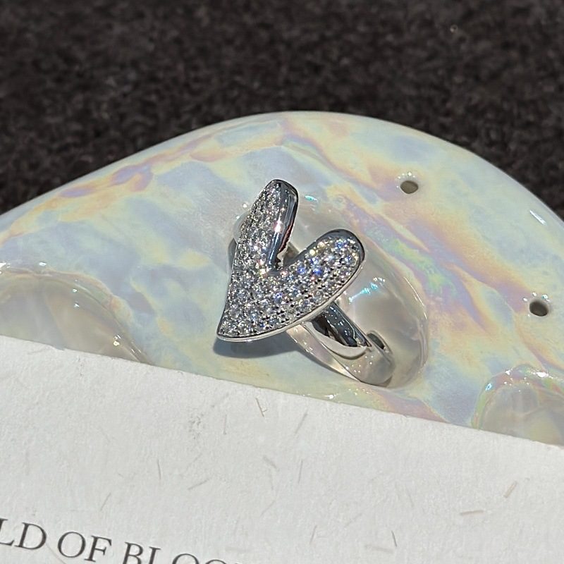 FULL ZIRCON HEART-SHAPED OPEN RING