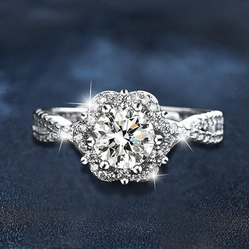 S925 Sterling Silver Open Ring with 1-Carat Moissanite in Petal Shape