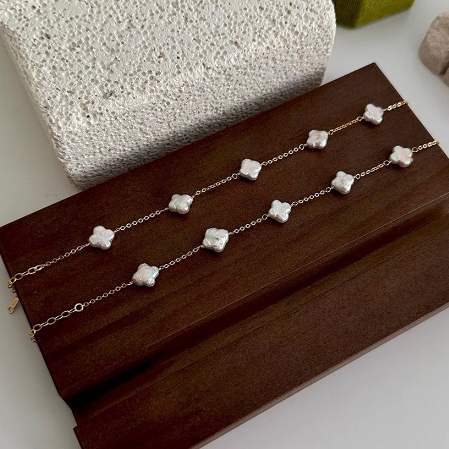 Natural Four-Leaf Clover Baroque Pearl Bracelet