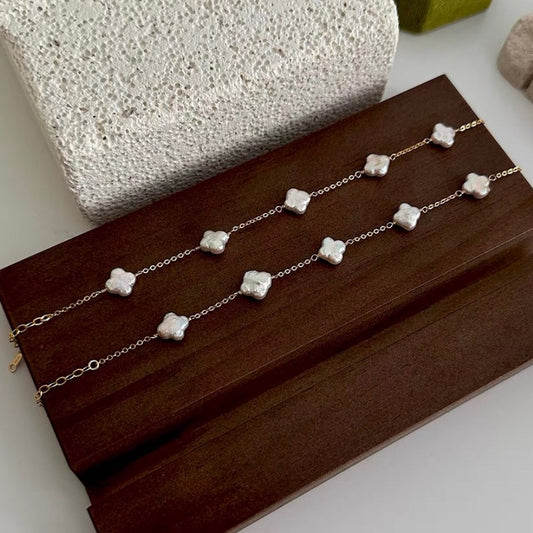 Natural Four-Leaf Clover Baroque Pearl Bracelet