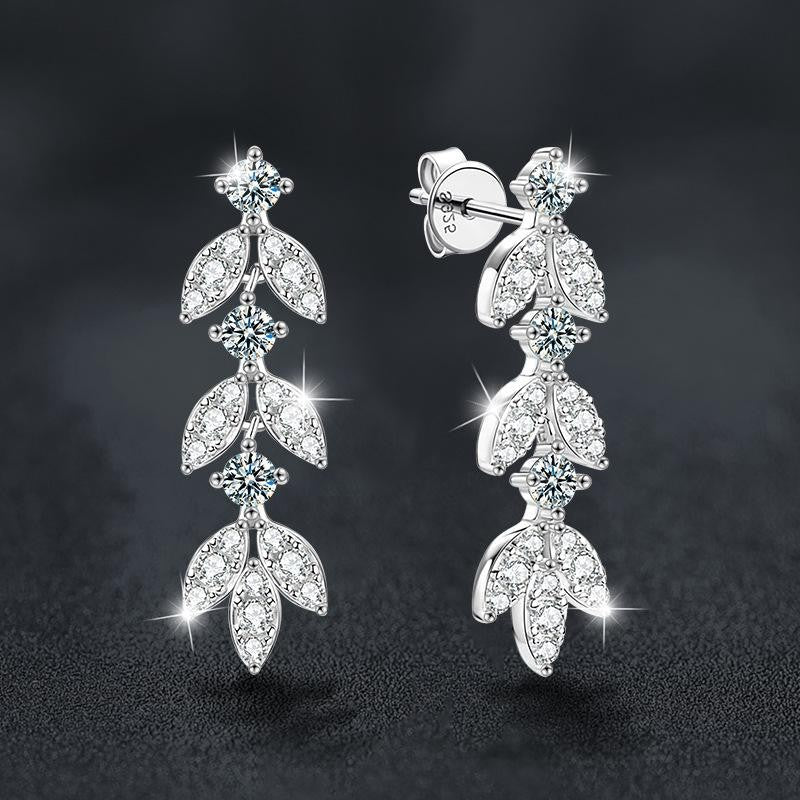Moissanite-Inlaid Leaf-Shaped Earrings