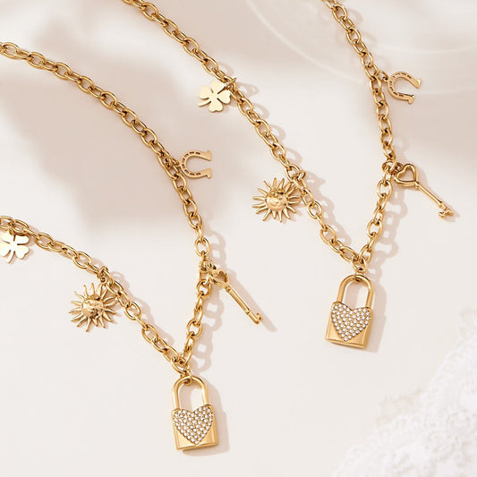 ZIRCON-SET LOCK PENDANT NECKLACE