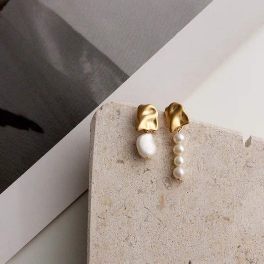 ASYMMETRICAL BAROQUE RICE PEARL EARRINGS