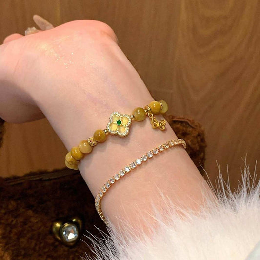 TIGER'S EYE FOUR-LEAF CLOVER BRACELET