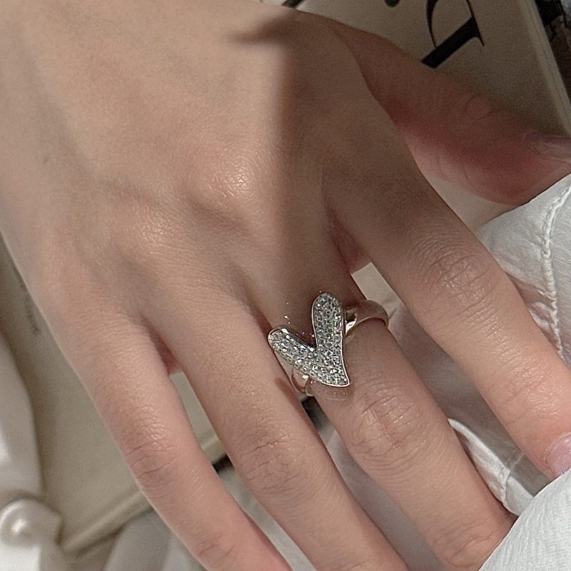 FULL ZIRCON HEART-SHAPED OPEN RING