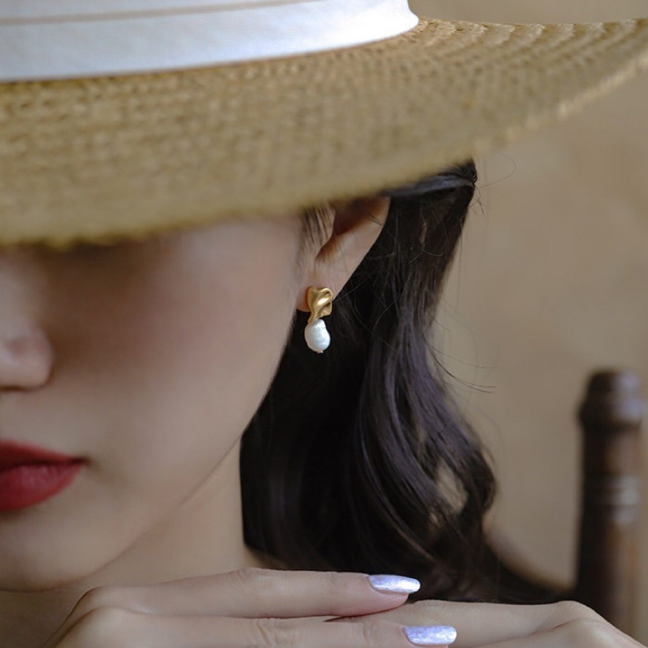 ASYMMETRICAL BAROQUE RICE PEARL EARRINGS
