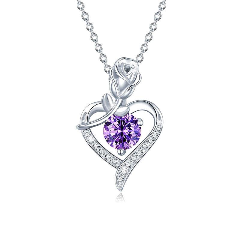 S925 Sterling Silver Necklace with 1-Carat Moissanite Rose Heart Pendant