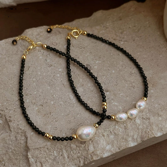 Black Spinel & Pearl Beaded Bracelet