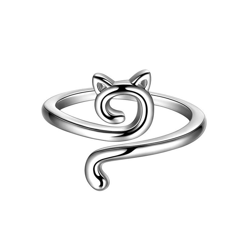 S925 Sterling Silver Open Ring with Cat Design