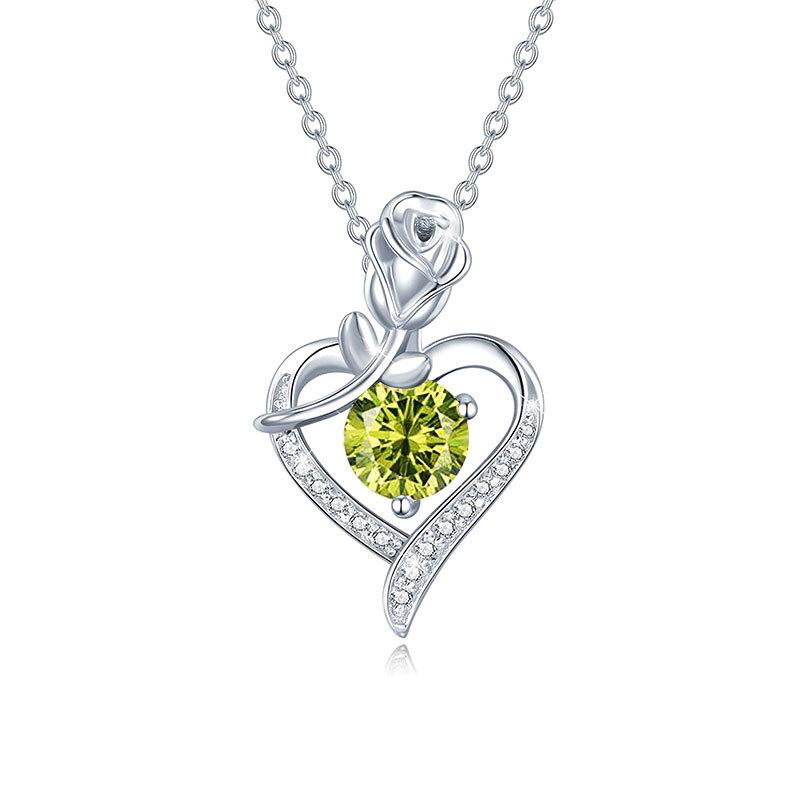 S925 Sterling Silver Necklace with 1-Carat Moissanite Rose Heart Pendant