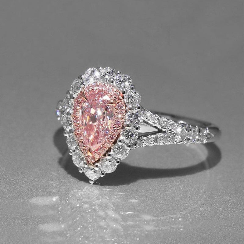 「 BLUSH HALO 」PINK TEARDROP ZIRCON RING