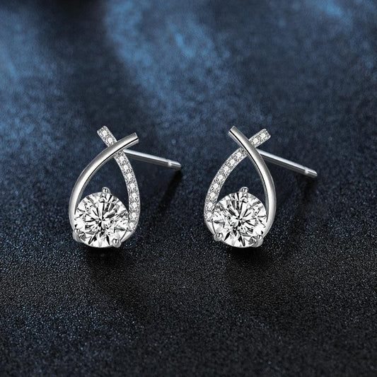 S925 Sterling Silver Cross Stud Earrings with Moissanite