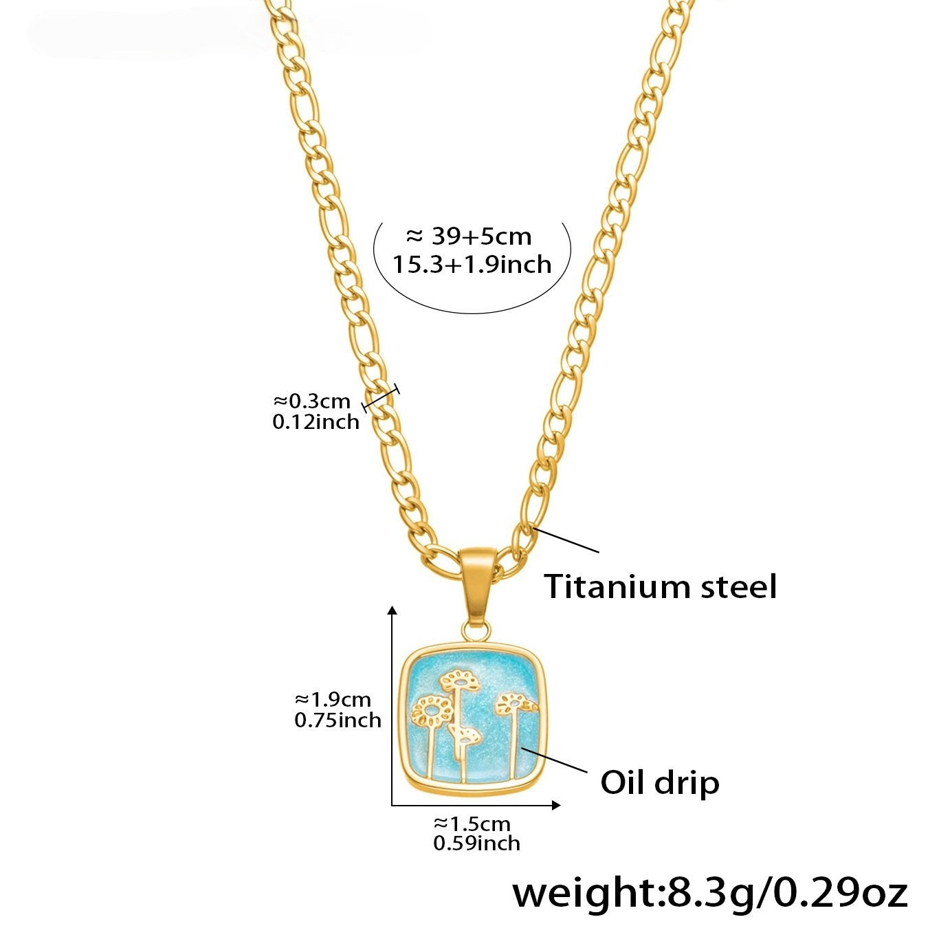 OIL-DROP FLOWER SQUARE PENDANT NECKLACE