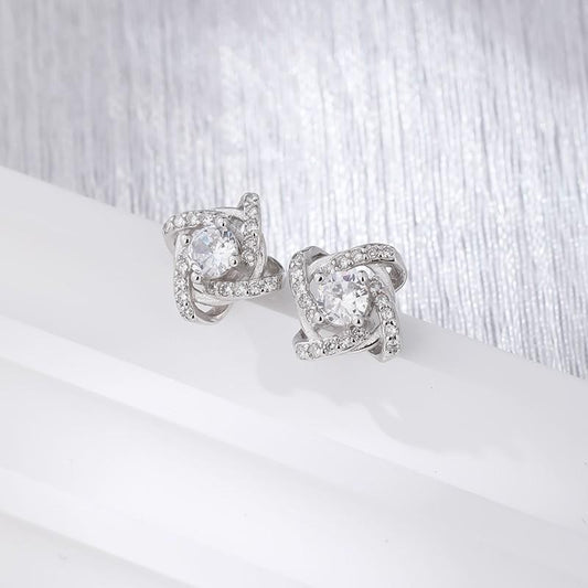 Four-Leaf Clover Stud Earrings with Cubic Zirconia