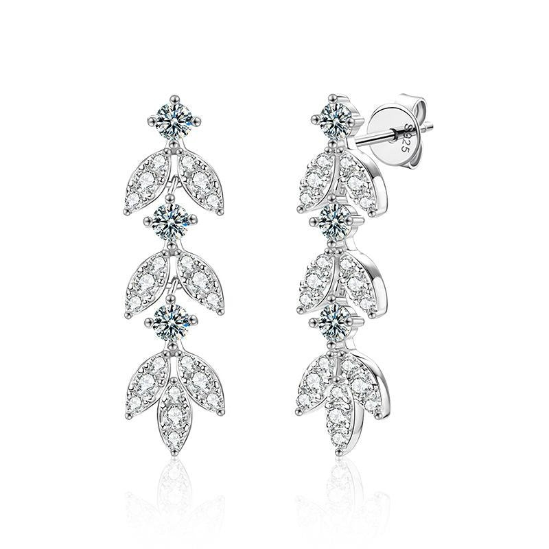 Moissanite-Inlaid Leaf-Shaped Earrings