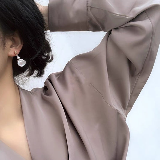 Small Square Crushed Silver + Baroque Pearl Earrings