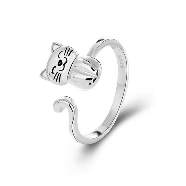 S925 Sterling Silver Open Ring with Cat Design