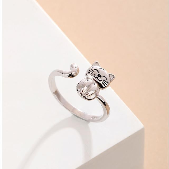 S925 Sterling Silver Open Ring with Cat Design