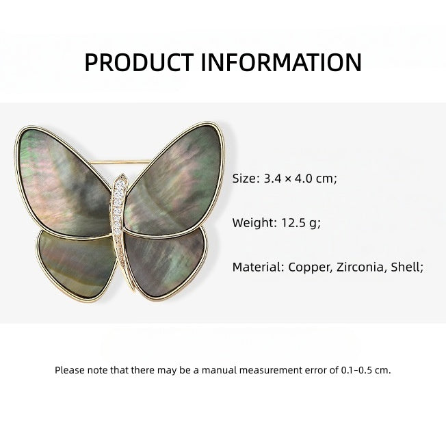 GRAY SHELL BUTTERFLY BROOCH