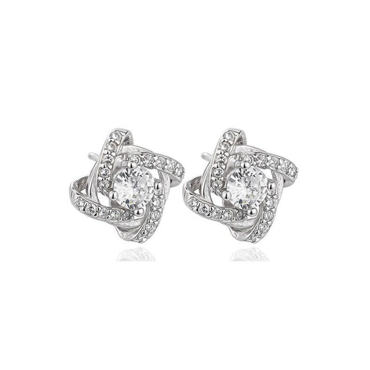Four-Leaf Clover Stud Earrings with Cubic Zirconia