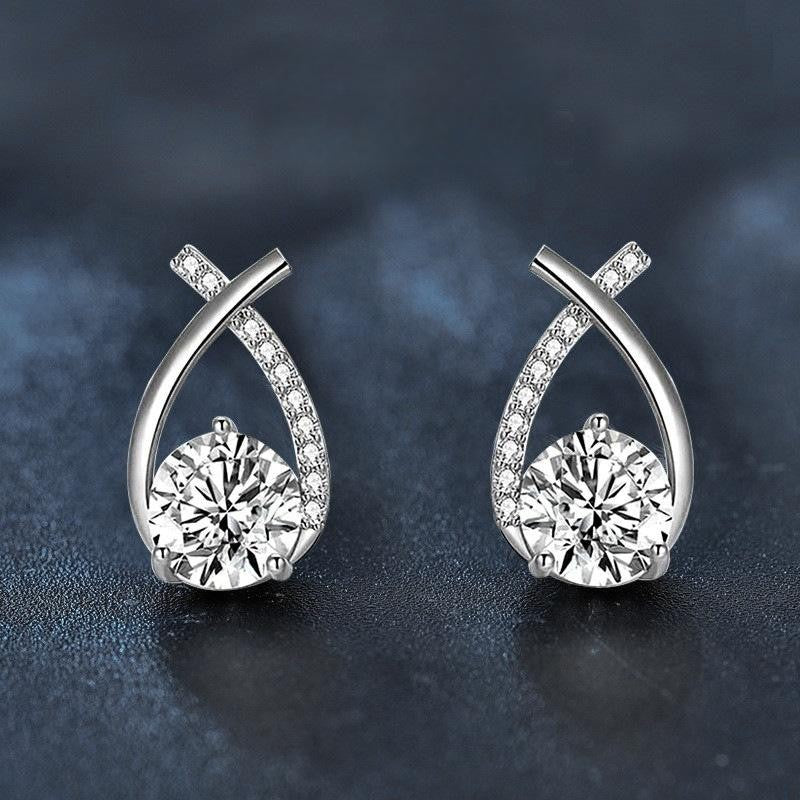 S925 Sterling Silver Cross Stud Earrings with Moissanite
