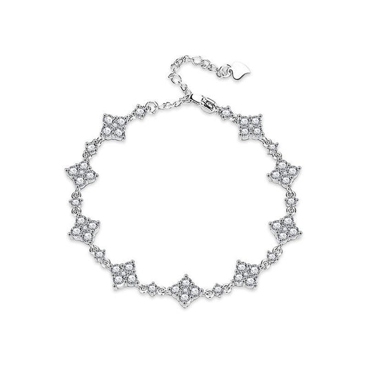 S925 Sterling Silver Four-Leaf Clover Bracelet with Moissanite