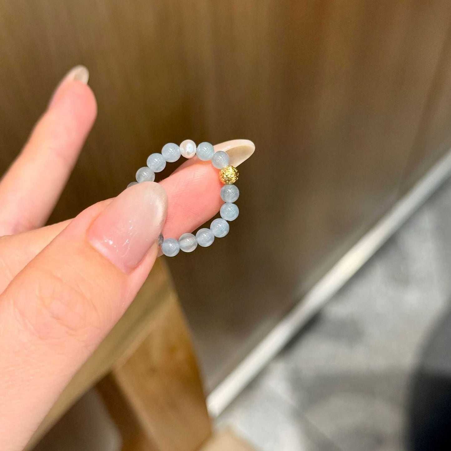 NATURAL BLUE JADEITE BEAD RING