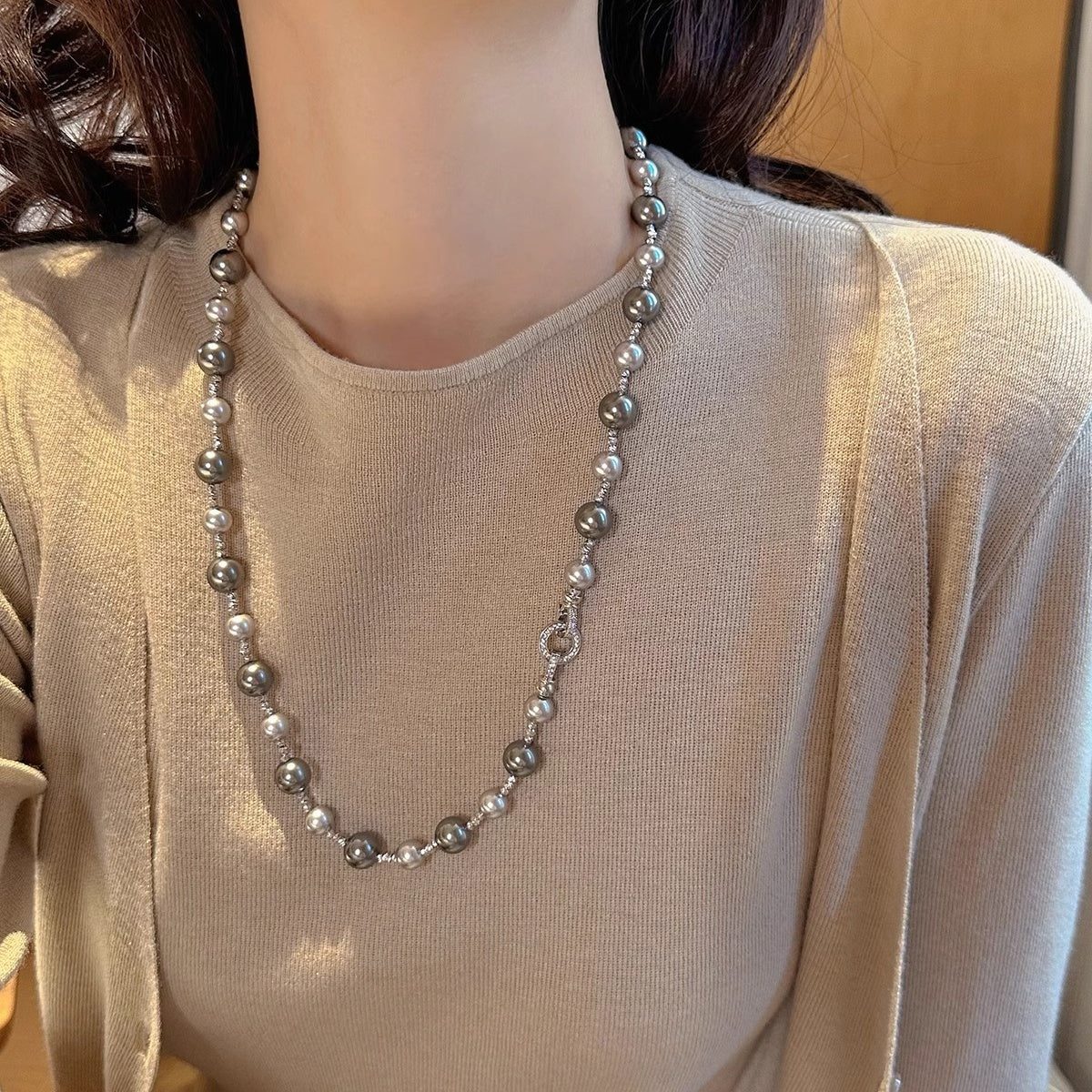 Multicolor Imitation Pearl Round Ring Necklace