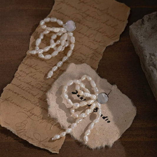 PEARL BOW DROP TASSEL EARRINGS