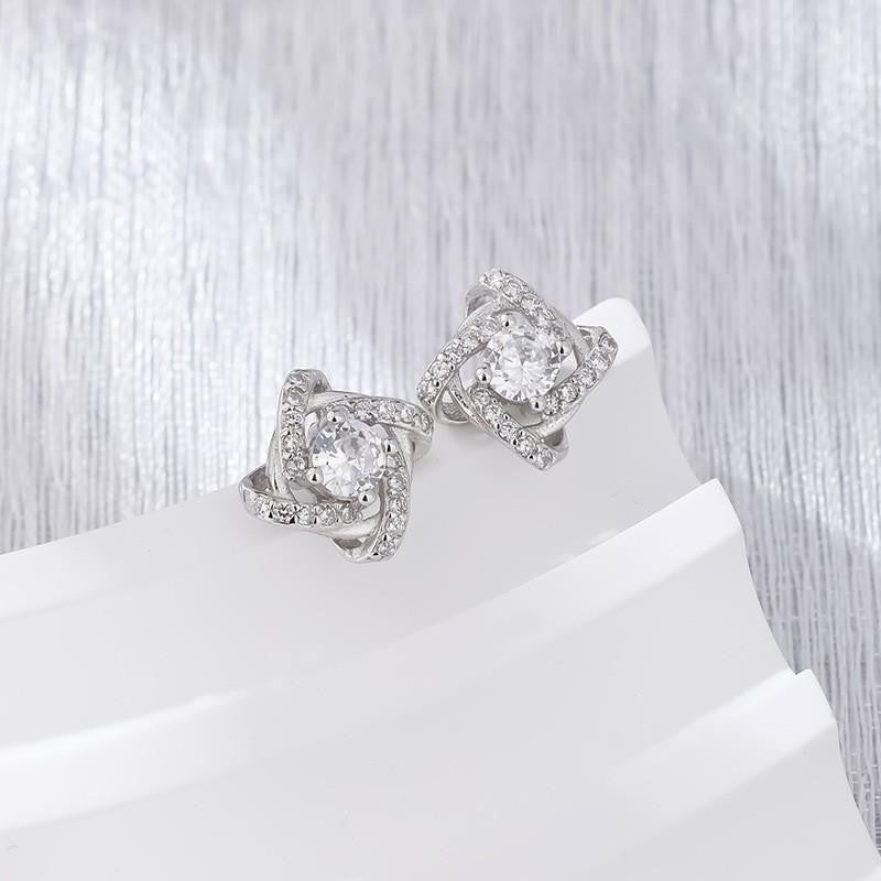 Four-Leaf Clover Stud Earrings with Cubic Zirconia