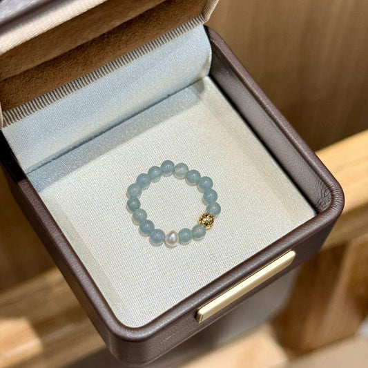 NATURAL BLUE JADEITE BEAD RING