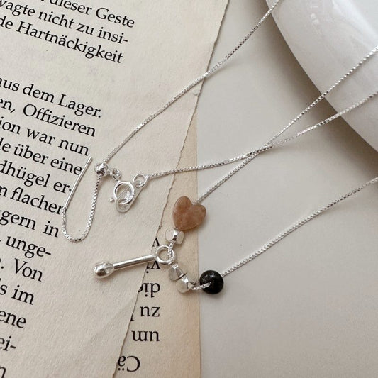 HEART NATURAL STONE COLLAR NECKLACE