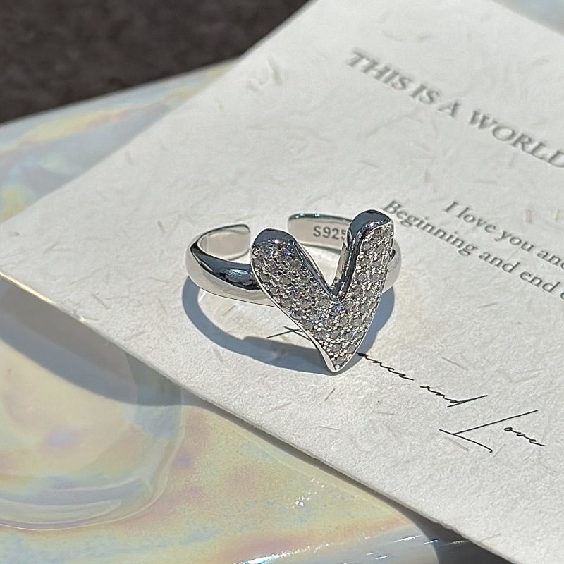 FULL ZIRCON HEART-SHAPED OPEN RING