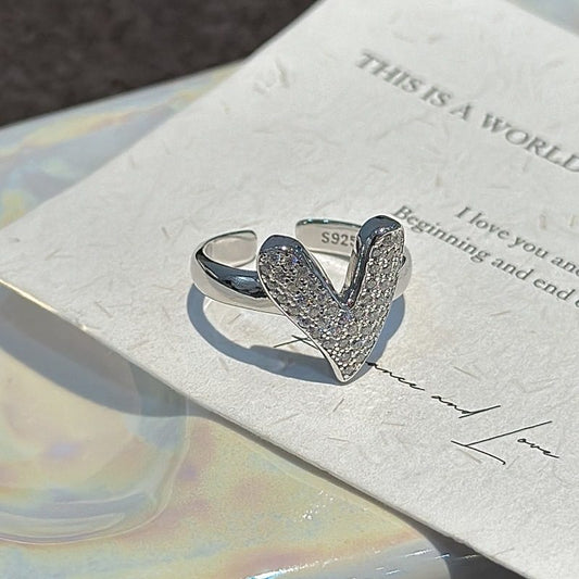 FULL ZIRCON HEART-SHAPED OPEN RING