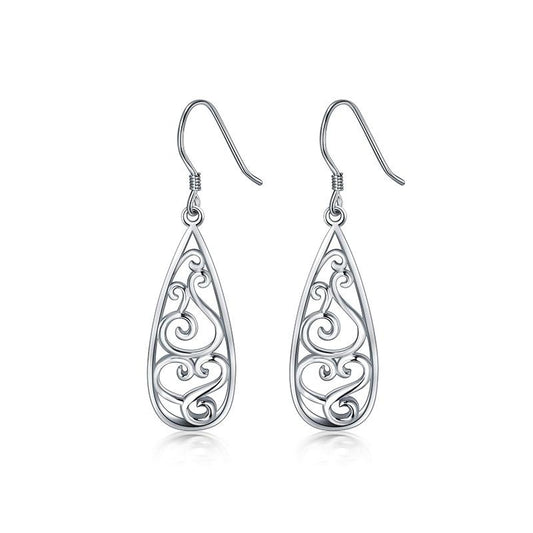S925 Sterling Silver Hollow-Out Waterdrop Carved Earrings