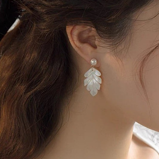 Leaf-Shaped Natural Shell Earrings
