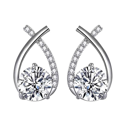 S925 Sterling Silver Cross Stud Earrings with Moissanite