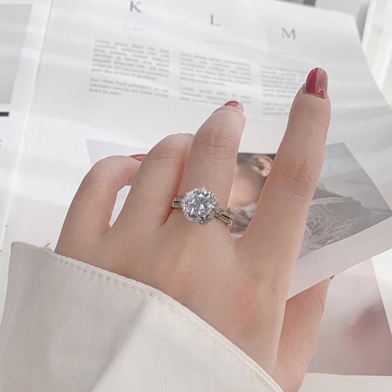 S925 Sterling Silver Open Ring with 1-Carat Moissanite in Petal Shape