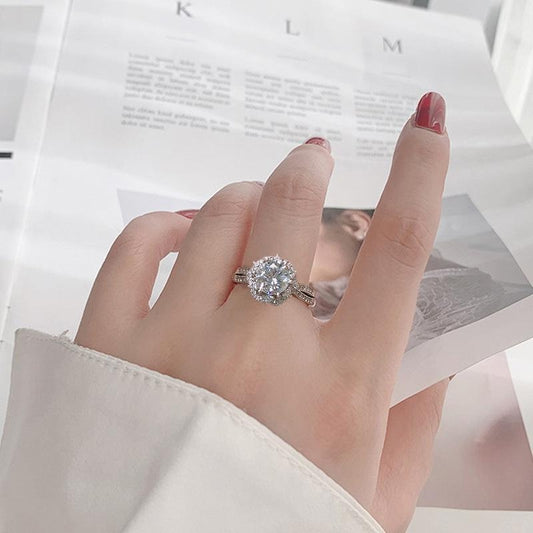 S925 Sterling Silver Open Ring with 1-Carat Moissanite in Petal Shape